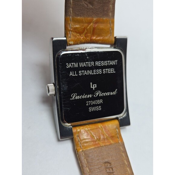 Lucien Piccard Swiss Quartz Tank Orange Crystal Bezel Womens Watch New Battery main image 8